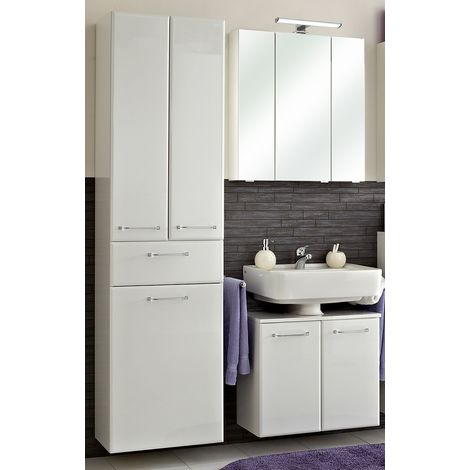 Waschplatz und Hochschrank mit Wäschekippe QUEBEC-66 in weiß Hochglanz, B/H/T: ca. 130/200/33 cm (1/5)
