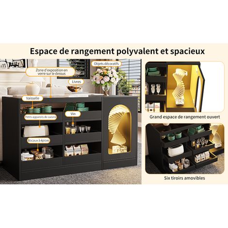 Tiroir de cuisine noir, tiroir simple et moderne. Éclairage LED. Conforme pour les chambres à coucher, les salons, les salles à manger. 6 tiroirs. Portes en bois. (1/5)