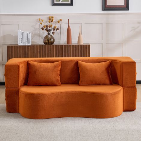 Canapé convertible Klappsofa aus Schaumstoff in Orange, 2-in-1 Futon mit 2 Kissen (1/5)