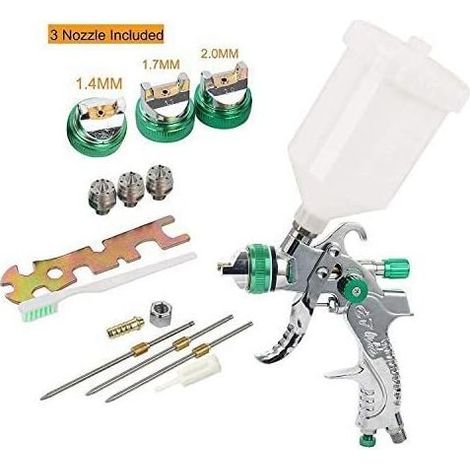 Pistolet à peinture HVLP 600cc – 3 embouts 1,4mm 1,7mm 2,0mm – Pour apprêts et finitions automobiles – Aiguille en acier inoxydable - WITH 600 CC CUP (1/5)