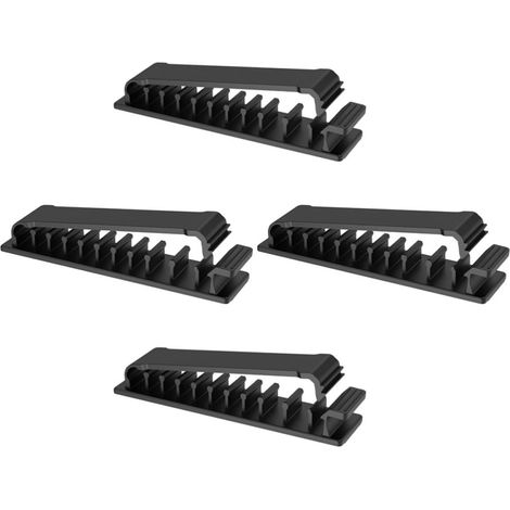 Support de Câble Adhésif Noir en Plastique, Lot de 4 Clips Autocollants Faciles à Installer pour Gestion et Organisation des Câbles Électriques Bureau (1/5)