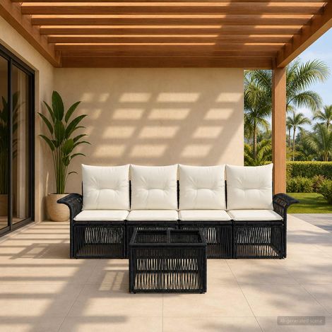 vidaXL Conjunto de sofás de jardín 5 uds. Negro ratán sintético (1/5)