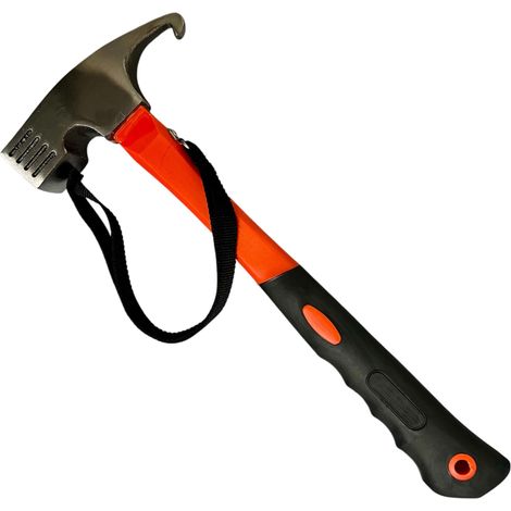 Marteau de camping avec dragonne - Orange - Marteau de tente avec extracteur de piquets - Marteau de camping pour le camping et les piquets - Idéal pour tente, sol dur et extérieur + 1 aimant (1/5)