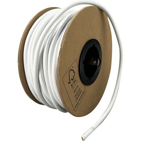 Bobine câble électrique tissu blanc, longueur 25m, diamètre 6.2mm, câble 3X0.75MM2  - Tibelec (1/5)