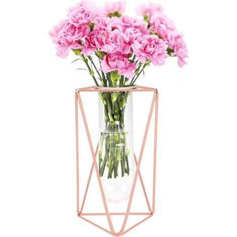 YMYNY Vase à Fleurs avec Cadre en Métal,Or Rose/Or Cadre métal et Tube essai en Verre Vases de jardinière de Fleurs Vase cylindrique pour décoration intérieure de Mariage de Bureau Large Rose Gold