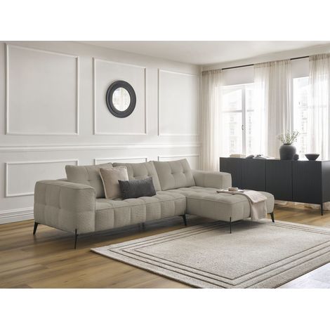 BOBOCHIC - Canapé d'angle fixe ANIS tissu bouclette Angle droit Taupe (1/5)