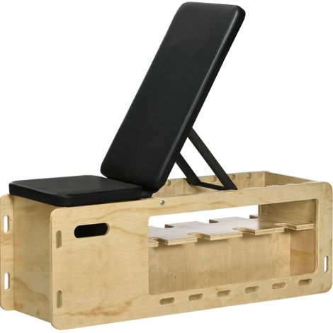 Panca Pesi Regolabile in Legno Massello con Supporto per Manubri e Fasce Elastiche per Allenamento Fitness