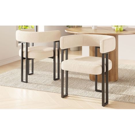 Paire de chaises espace repas peau d’agneau premium dossier courbé  beige/marron.  chaise maquillage ergonomique luxe contemporain (1/5)