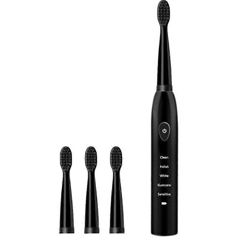 Brosse à dents électrique ultrasonique rechargeable, lavable, pour adultes, avec minuteur intégré, noire. (1/5)