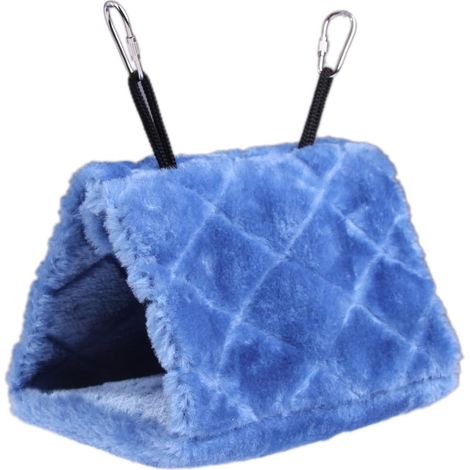 Plüschige Kuschel-Vogel-Hängematte, Hängende Kuschelhöhle, Glückshütte, Vogel-Papageienversteck, Größe M (23,5  22 cm) (Blau)