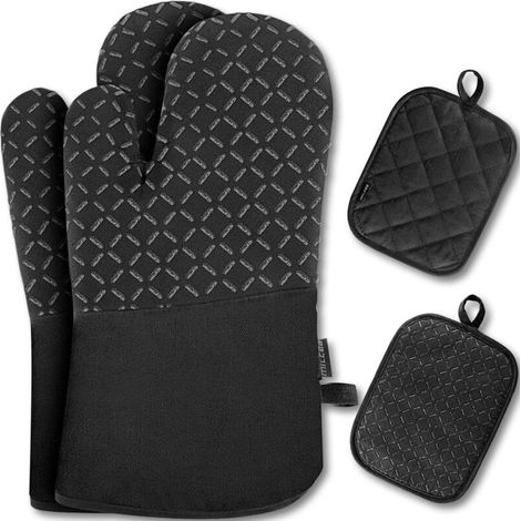 Ofenhandschuhe und -handschuhe aus Silikon und Baumwolle – 4er-Set – Hitzebeständig (30 x 18 cm) – Schutzset (1/3)