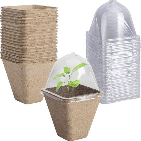 Lot de 6 pots de semis biodégradables avec dôme d'humidité, pots ventilés pour la germination et le jardinage d'intérieur (1/5)