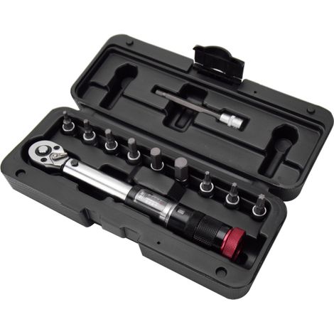 Clé dynamométrique portable miniature avec 11 embouts préréglés de 4 à 20 Nm, avec fenêtre de lecture et coffret de rangement Idéale pour la réparation de vélos et de voitures (1/5)