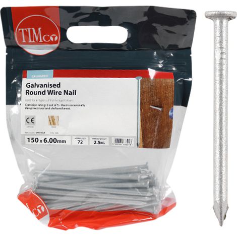 Timco Galvanised Round Wire Nails - 150 x 6.00mm (2.5kg Bag) (1/3)