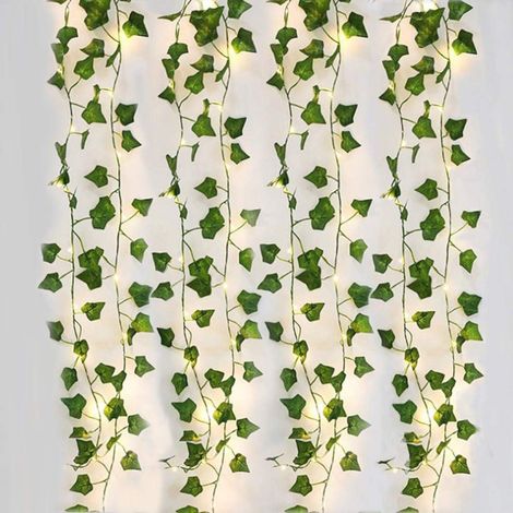 Lierre Artificiel,2M Feuille Guirlande Lumineuse,Plantes Artificielles avec 20 LED et Vert Feuille,Chaîne Lumières LED de Vigne pour Jardin,Cour,Maison,Patio,Fête de Mariage Décoration (4 PCS)
