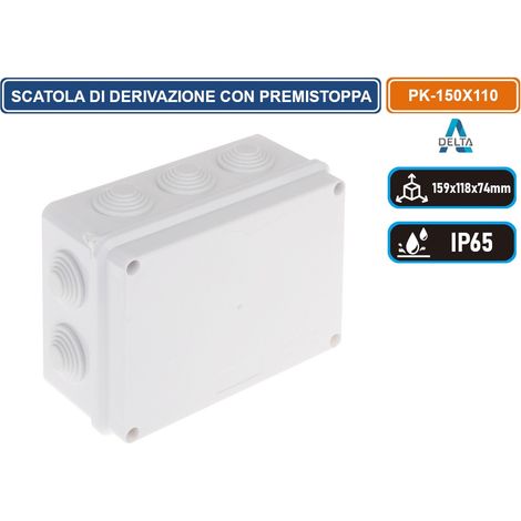SCATOLA STAGNA DI DERIVAZIONE CON COPERCHIO CON VITI IN METALLO QUADRATA 150X118X74MM CON 10 PASSACAVI Ø 23 mm IP65 (1/3)