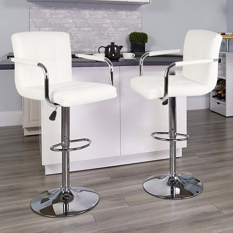 2er Set arhocker mit Armlehnen Höhenverstellbar Drehbar Für Tresen-Stuhl Home Küche Frühstück Party,Weiß