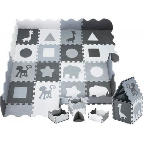 Tapis puzzle modulable bébé - Mousse EVA gris - 32 pièces - 150 x 150 x 1 cm