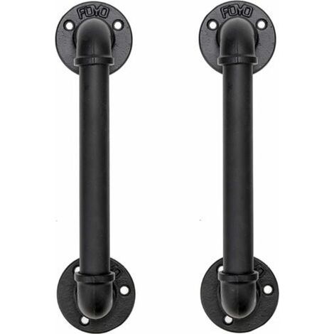Set di 2 maniglie per porte in tubo industriale, barra di sostegno, maniglie per porte da fienile, ghisa rustica antica per ringhiera, nero, 30 cm di lunghezza (S (25D, 27L), nero) (1/4)
