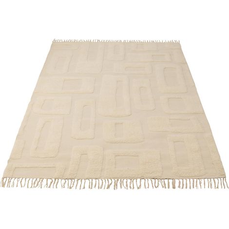 Tapis Déco en Laine "Lignes Abstraites" 200x300cm Écru