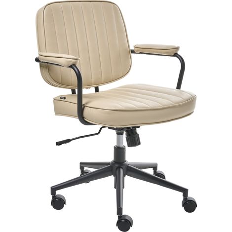 Silla de oficina retro con respaldo de piel sintética giratoria ajustable beige Berne