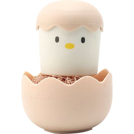 Brosse de cuisine détachable tête boule en fibre design œuf poule rose pour laver vaisselle casseroles avec support de rangement (1/5)