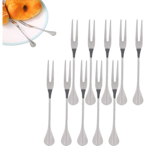 4.7 Mini fourche en acier inoxydable, fourchettes 2 Fourches dégustation d'apéritif fourche portable Cocktail salade fruits fourche gâteau dessert fourche (argent - 10 Fourches),4.72x0.59x0.03in (1/5)