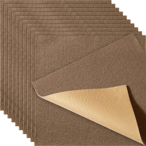 Dalles de moquette autocollantes, 45,7 x 45,7 cm, douces et rembourrées, faciles à poser soi-même, pour chambre, salon, intérieur et extérieur (10 dalles, marron foncé) (1/5)