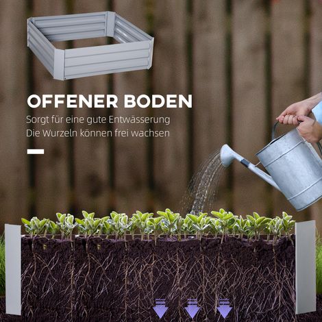 Lot de 2 bacs à plantes, jardinières à fond ouvert, cadre en acier, gris, (2 x) 100 x 100 x 30 cm (1/5)