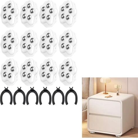 Küchenrollen – Mini-Lenkrollen zum Selbstkleben – Mit Bremsen – 360°-Drehung – Kugelgelagerte Rollen – Möbelrollen – Selbstklebend – Weiß – 12er-Pack (1/5)