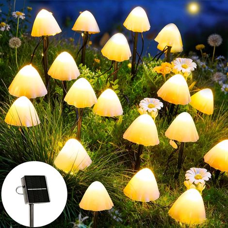 Lampe Solaire Exterieur Jardin, 5M 20 LED Veilleuse Champignons, Deco Jardin Exterieur IP65 Étanche, Lumiere Solaire pour Pelouse Patio Clôture Balcon Paysage (Blanc Chaud) [Classe énergétique A] (1/5)
