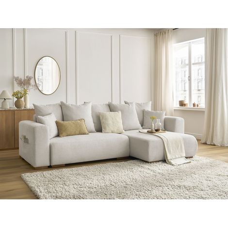 BOBOCHIC - Canapé d'angle convertible réversible coffre SIDONIE tissu chiné Beige (1/5)