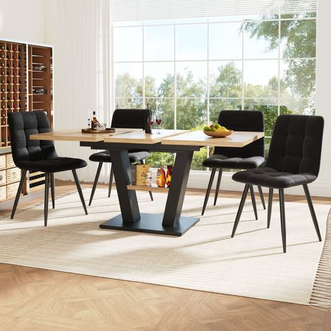 Table repas extensible 118-157 x 70 cm + 4 chaises, ensemble salle à manger 5 pièces, pieds en V, pour cuisine et salon, set repas.