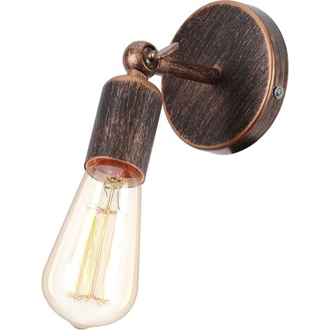 Applique Murale Industrielle Vintage E27 Lampe Murale Abat-jour en Métal orientable à 180° Lampe de Mur Interieur pour Chambre Salle de Bains Couloir Salon (Rouille Bronze) (1/5)