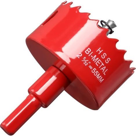 Scie Cloche Bi-métal 55mm, M42 HSS Bimétallique Scie Trèpan avec Foret de Centrage pour Robuste Perceuse à Percer pour Fer, Aluminium, Bois, Cloison Sèche, Tuyau, Panneau de Fibres de Bois, Rouge (1/5)