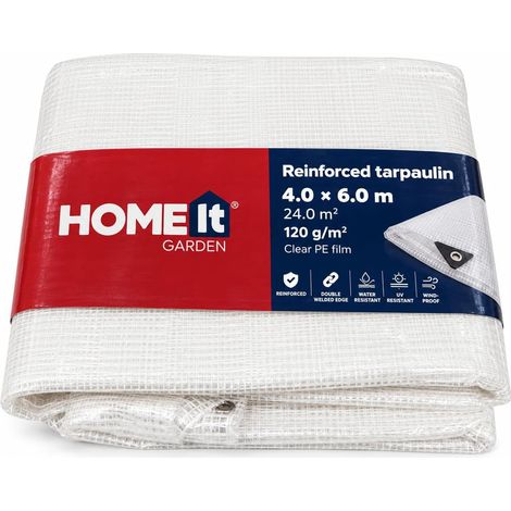 Bâche de Protection Renforcée Blanc 4 m × 6 m = 24 m² - Bâche Transparente en Film PE Transparent, Résistant aux UV, de sorte Que Le matériau n'est Pas dégradé par Les Rayons du Soleil (1/5)