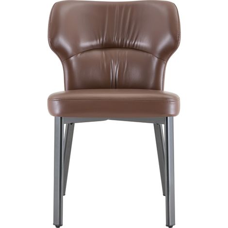 Set de 2 sillas de comedor en PU marrón con estructura metálica negra, asiento acolchado (1/5)