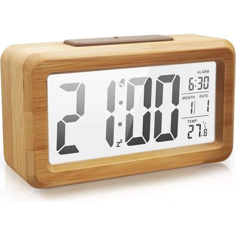 Réveil numérique en bois avec module capteur, horloge de table à grand écran (1/4)