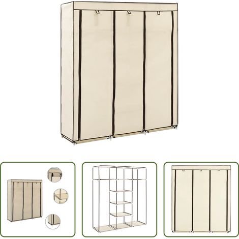 Kleiderschrank mit Fächern - Kleiderschrank mit Fächern und Stangen Creme 150x45x175cm Stoff (1/5)