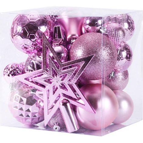 Ensemble de 45 boules de Noël incassables roses, idéal pour décorer votre sapin. Coffret cadeau. (1/5)