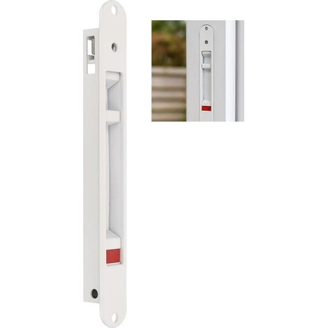 Fermeture à encastrer pour fenêtres et portes coulissantes en aluminium - Serrure à crochet à encastrer - Dimensions : 174 x 23 mm - Couleur blanche - Bord arrondi - Installation avec vis (1/5)