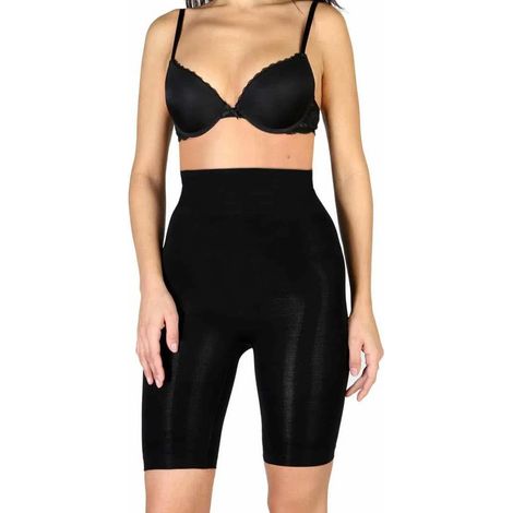 Trade Shop - Leggings Ciclista Panty Senza Cuciture Nero Elastico Taglia Unica Palestra Sport - (1/5)