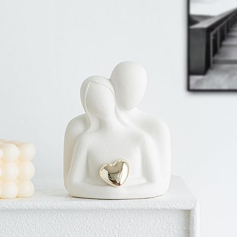 1 Statue de couple, céramique abstraite, cœur doré, décoration salon, cadeau anniversaire