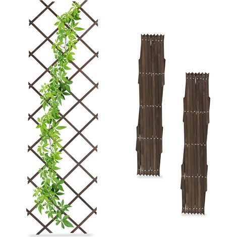 Relaxdays Rankgitter ausziehbar, 3er Set, 180x60 cm, Holz, Wandmontage, Rankhilfe Kletterpflanzen, Holzgitter, braun