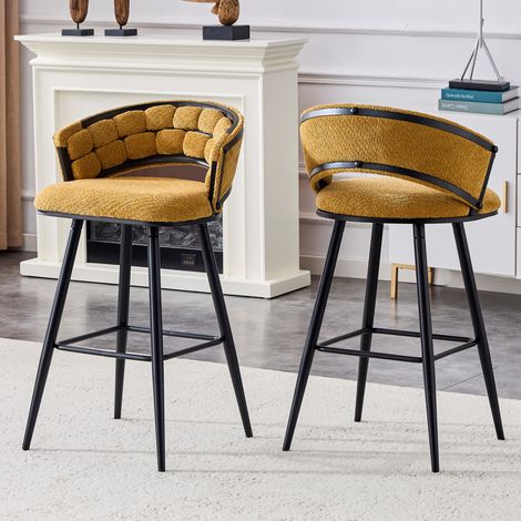 Barhocker Samt mit Rückenlehne Metallgestell Gelb Schwarz OKMYHOME (1/5)