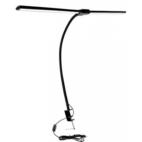 Lampe de bureau LED noire, lampe de bureau à double tête, 3 modes de couleur, 10 niveaux de luminosité, col de cygne flexible et lampe à pince peu encombrante, lampe de bureau (1/4)