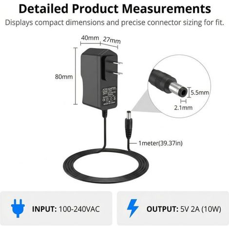 Alimentation 5V 2A Et Chargeur Universel Avec Protection Surtension Court Circuit, Adaptateur Secteur 5V À Puissance 10W Constante (1/5)