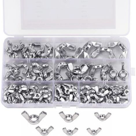 Pr Wing Nut Assortment (100 Pieces) - Sizes M3, M4, M5, M6, M8 and M10 - 304 Stainless Steel Fastening Screws - Silver Wing Nuts for DIY (1/5)