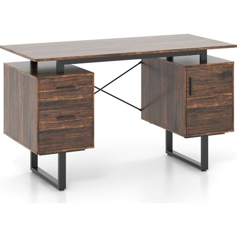 COSTWAY Computer Desk Home Office Desk with Floating Desktop-Coffee (1/2)