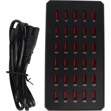 Station de charge USB 150W 30 ports pour smartphones et appareils numériques, chargeur multiple de bureau 100-240V modèle WT268 avec prise américaine. (1/5)